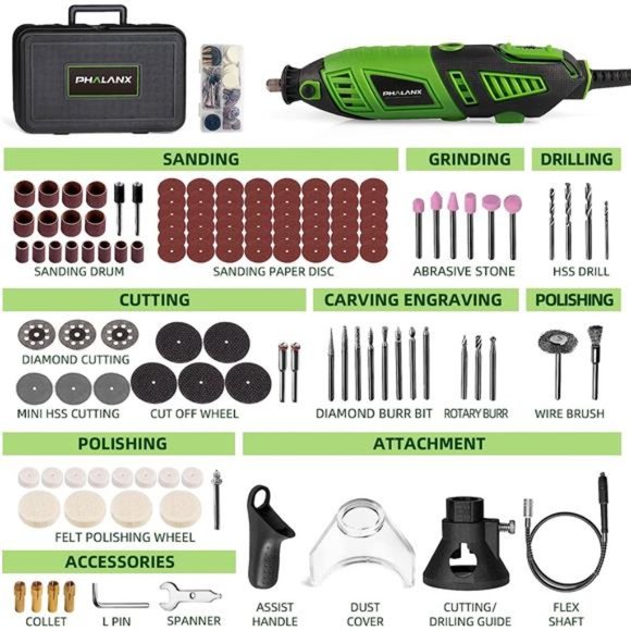 180W Rotary Tool Kit, 1.5-Amp 6 Variable Speed with Flex Shaft, 8000-32000RPM - Picture 4 of 6